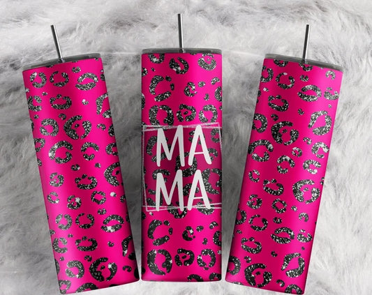 Bright pink leopard mama Tumbler